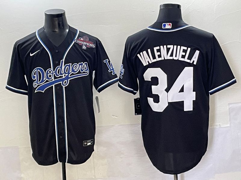 Men 2025 Los Angeles Dodgers #34 Valenzuela Black Three generations Fashion Nike MLB Jersey style 7047